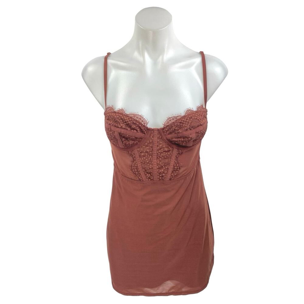 Urban Outfitters Brown Sleeveless Lace Corset Bustier Mini Slip Dress Size S